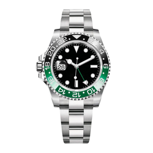 Dual Time 40 – Black Dial | Steel Bracelet & Green-Black Ceramic Bezel
