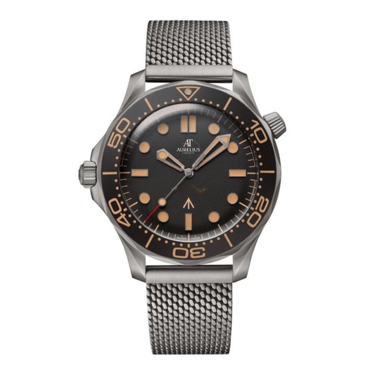 Tactical Diver 42 – Black Vintage Dial | Titanium Mesh Bracelet & Brown Aluminum Dive Bezel